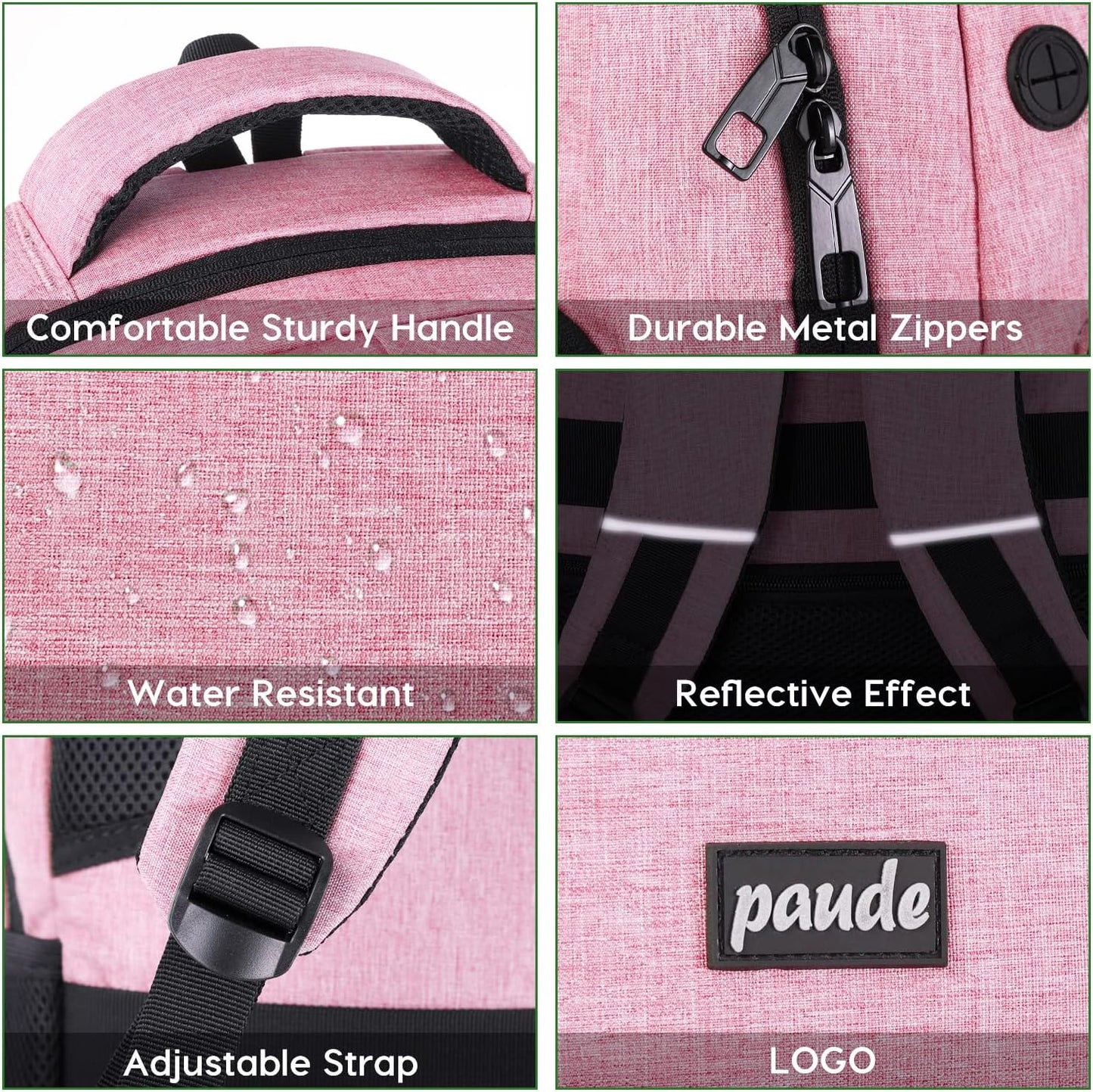 Paude Backpack for Women and Teen Girls, School/College Laptop Bookbag for City Trip, Pink