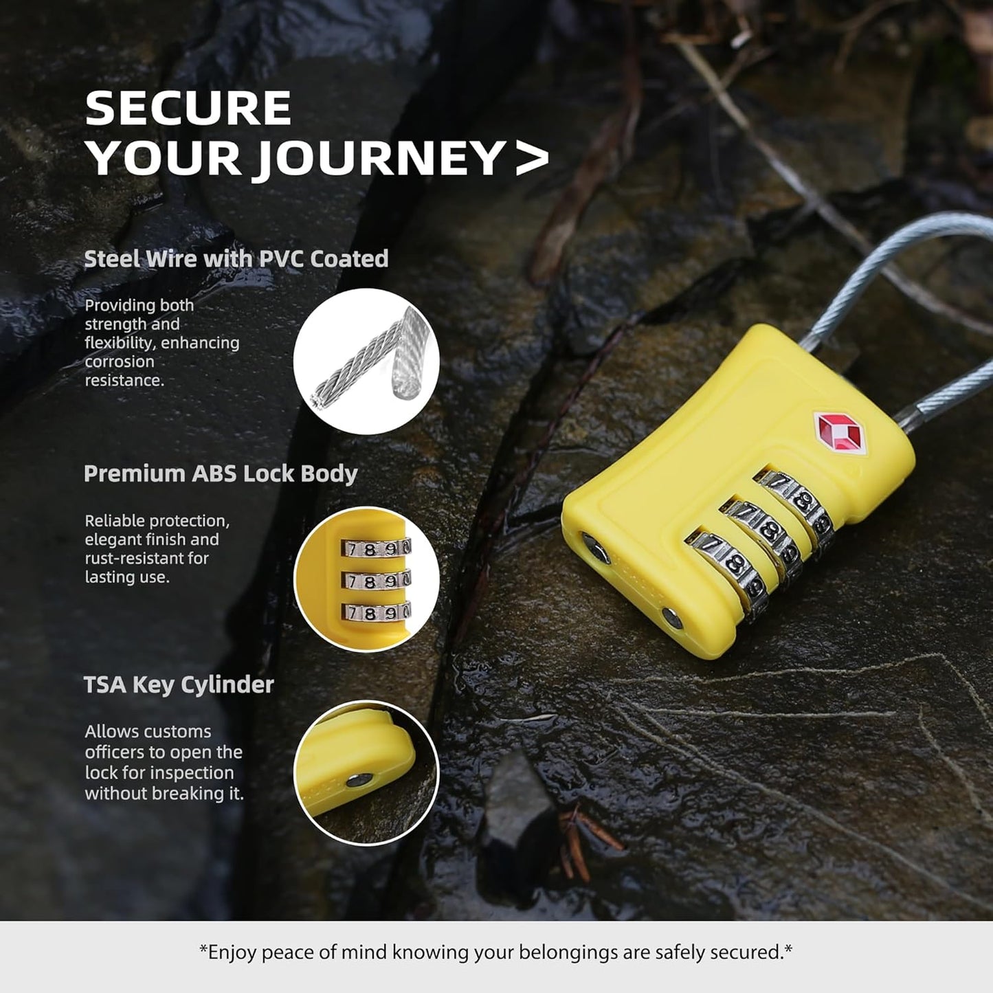 Luggage Locks TSA Approved 2 Pack, Small Padlock Combination, TSA Locks for Luggage, Travel Combo Padlock with Code, for Suitcase, Backpack Zipper, Locker, Gun Case (Black+Yellow)