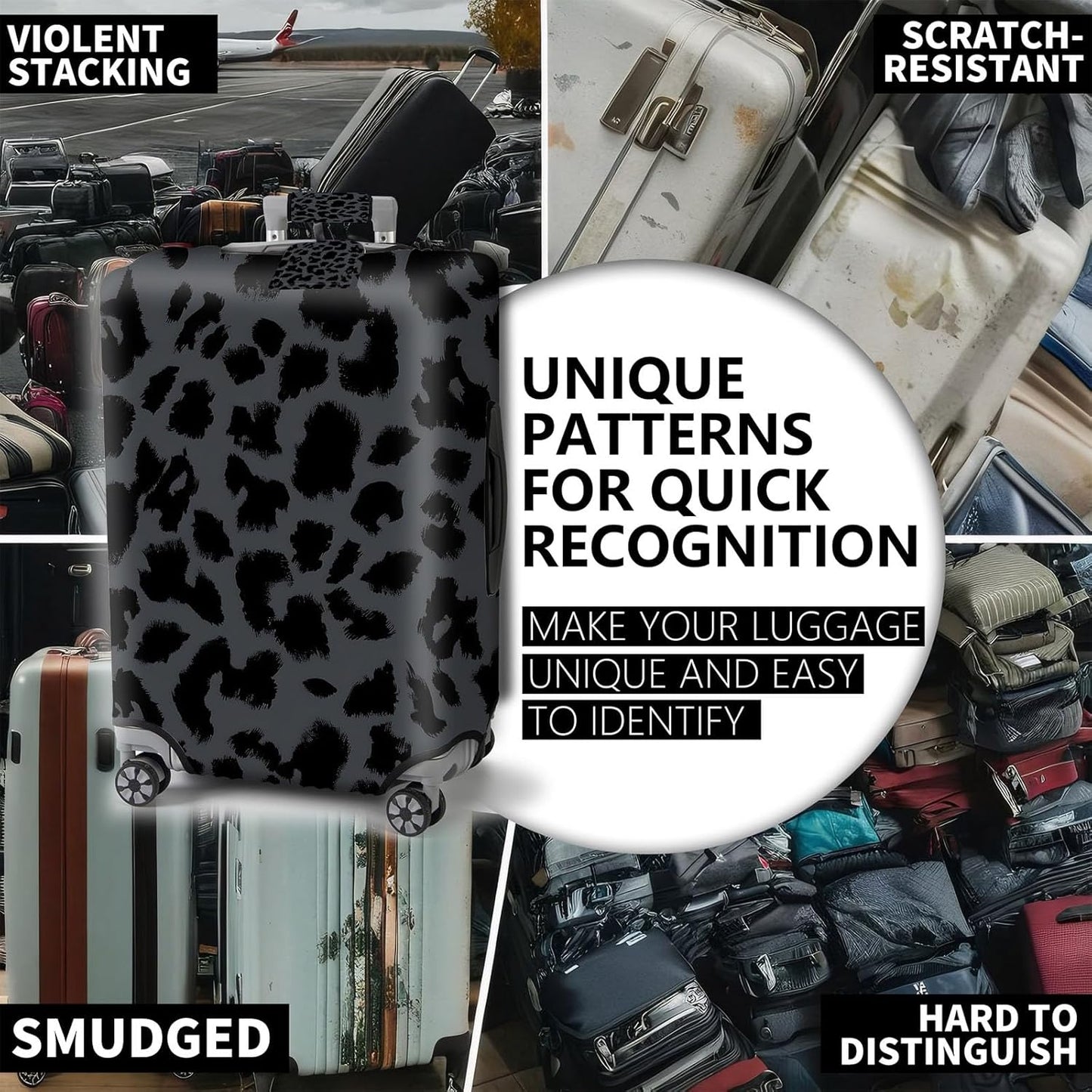 Travel Luggage Cover,Leopard print Theme Suitcase Cover Accessory Kit, Luggage Tag, and Comfortable Luggage Handle Wrap, Washable Zipper Close Luggage Suitcase Protector (18-20 inch,S)