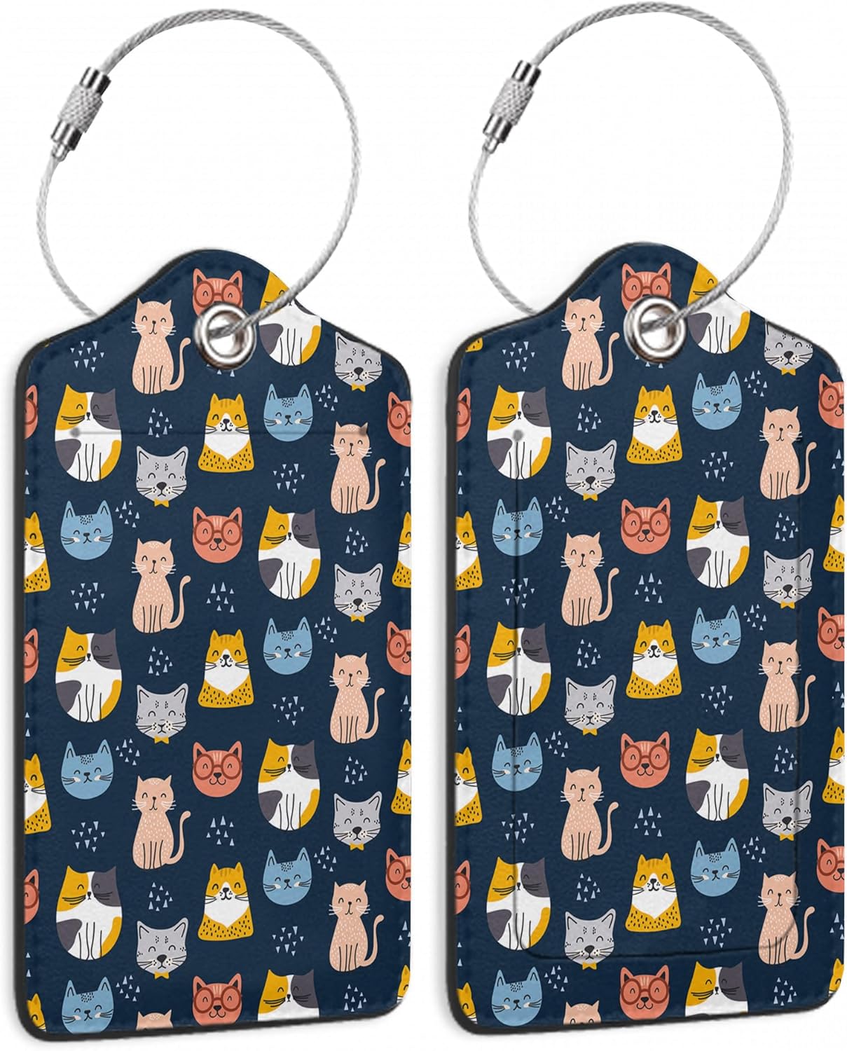 Cute Cat Luggage Tags for Suitcase,2 Pack Luggage Tag Animal Prints Leather Privacy Cover ID Label with Stainless Steel Loop for Women Men Kids Girls Travel