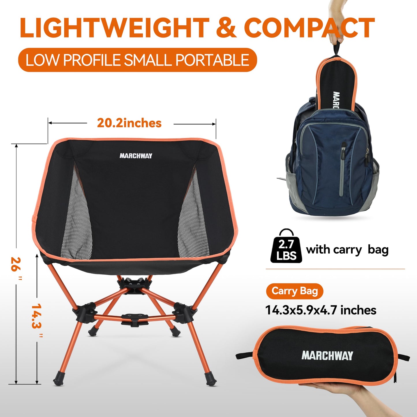 MARCHWAY Lightweight Folding Camping Chair, Portable Foldable Compact for Outdoor Camp, Travel