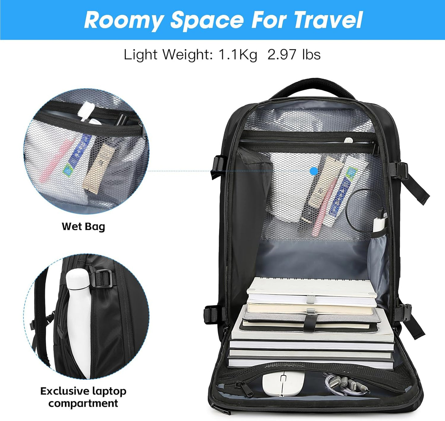 Travel Backpack for Women, 50L Extra Large Capacity Backpack with USB Charging Port, Expandable