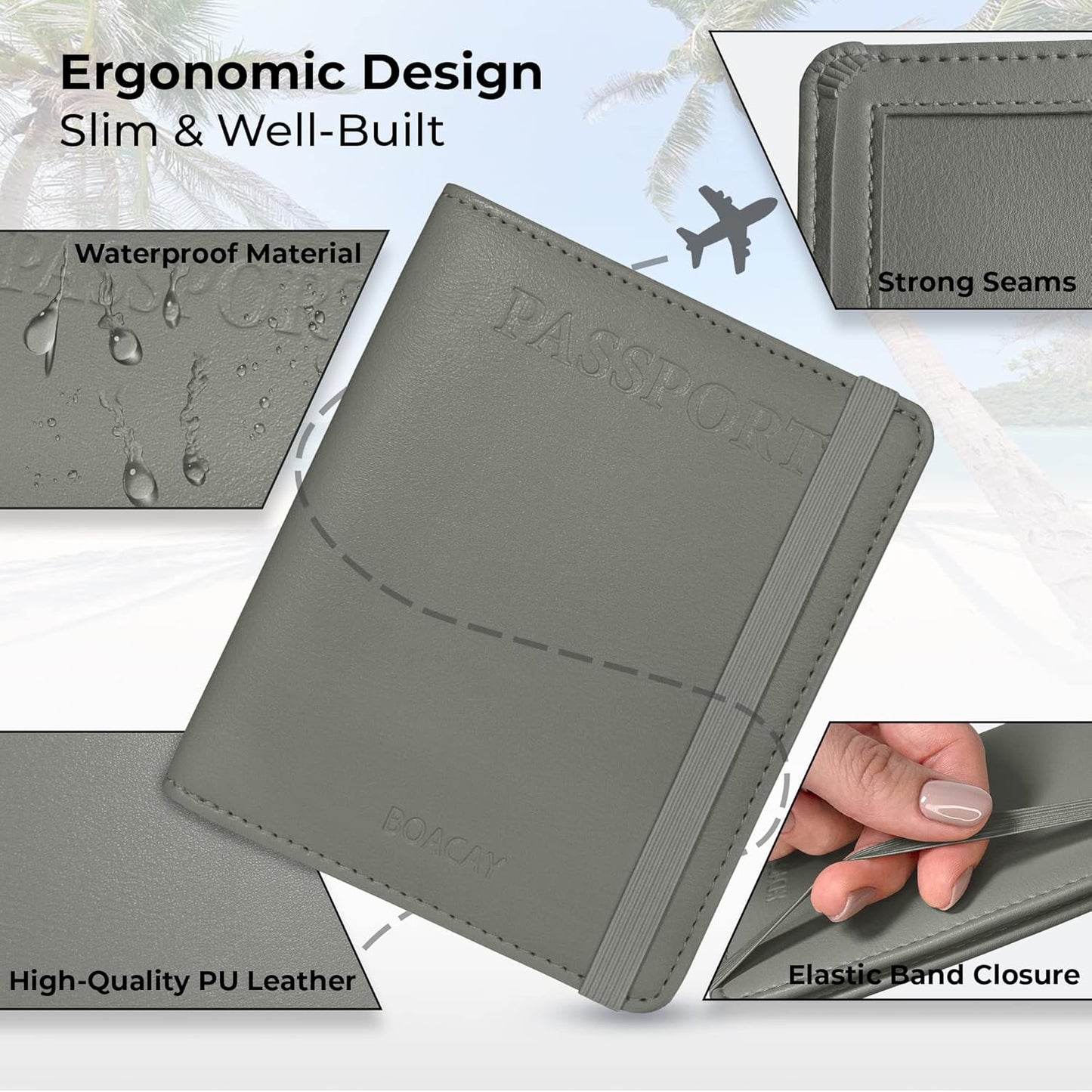 BOACAY Passport Holder and Vaccine Card Slot Combo - Travel Wallet and Waterproof Case for Women