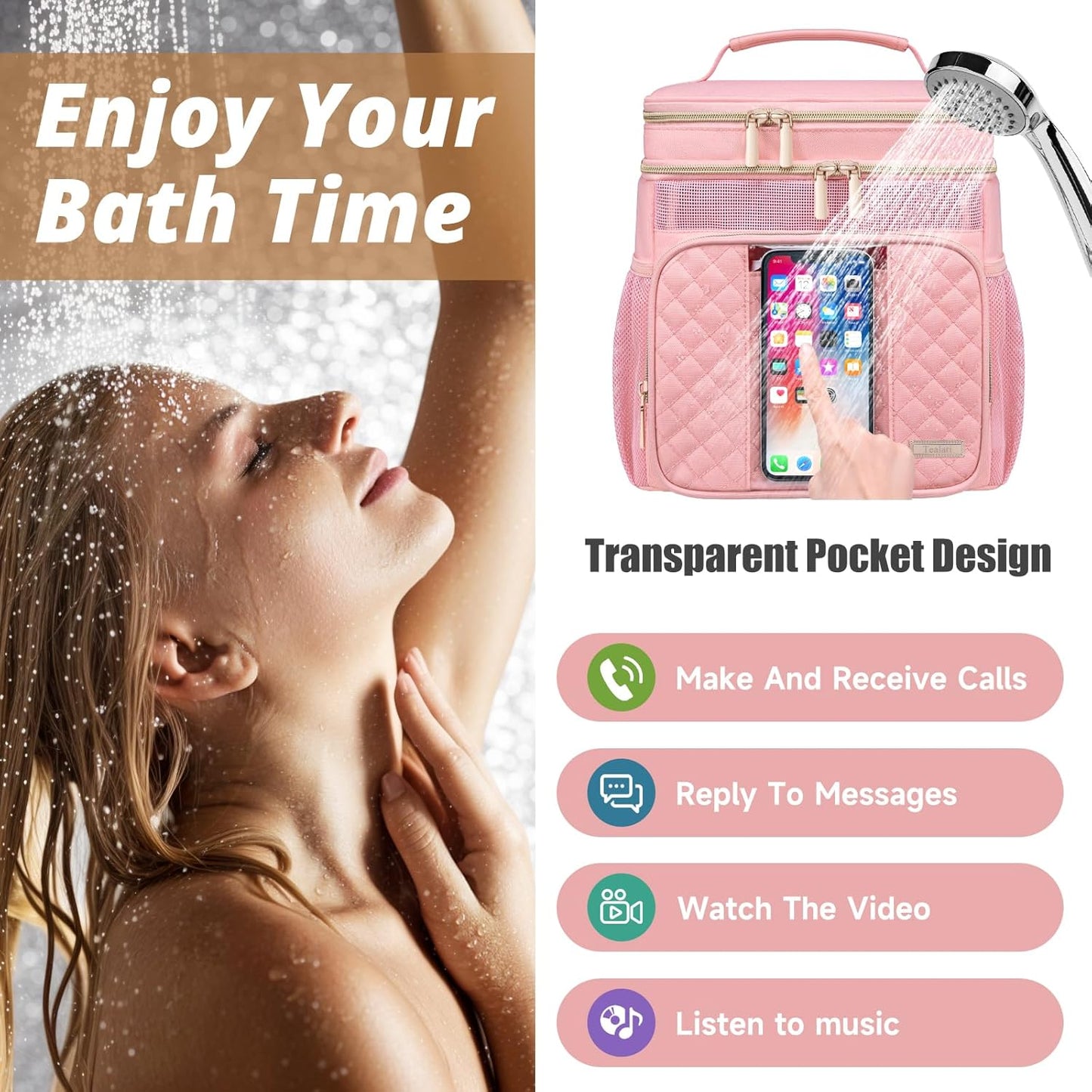 Large Toiletry Bag for Women Men,Bathroom Bag,Water Resistant Shower Bag,Makeup Bag,Portable Shower Caddy for College Dorm,Hanging Travel Toiletry Bag with Transparent Waterproof Phone Pocket