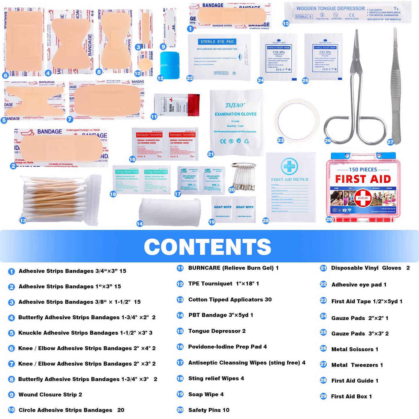 TLIEAO Mini First Aid Kit - 150 Pieces, All-Purpose Portable