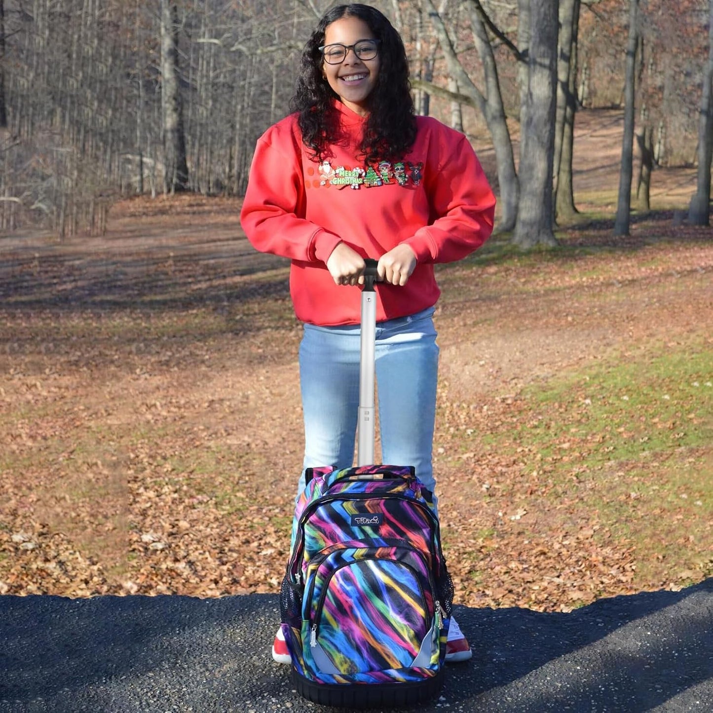 Tilami Rolling Backpack & Lunch bag for Kids 19 Inch Wheeled Bookbag for Boys & Girls for School & Travel,Multi colors