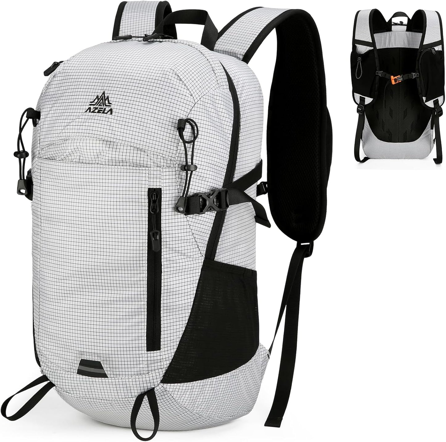 25L Small Nylon Waterproof Hiking Backpack with Phone Pouch for Men Women, Lightweight Hiking Daypack with Breathable EVA Back Support,White