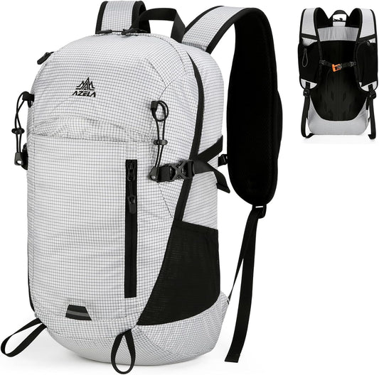 25L Small Nylon Waterproof Hiking Backpack with Phone Pouch for Men Women, Lightweight Hiking Daypack with Breathable EVA Back Support,White