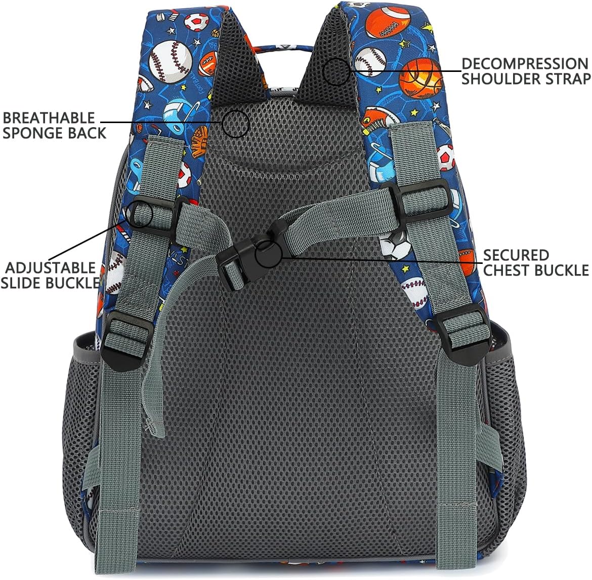 FlowFly Kids Backpack for Toddler Boys Girls, Simple Lightweight Bookbag for Daycare Kindergarten Elementary School Travel, Small Modern Bag (Medium 15''), Football