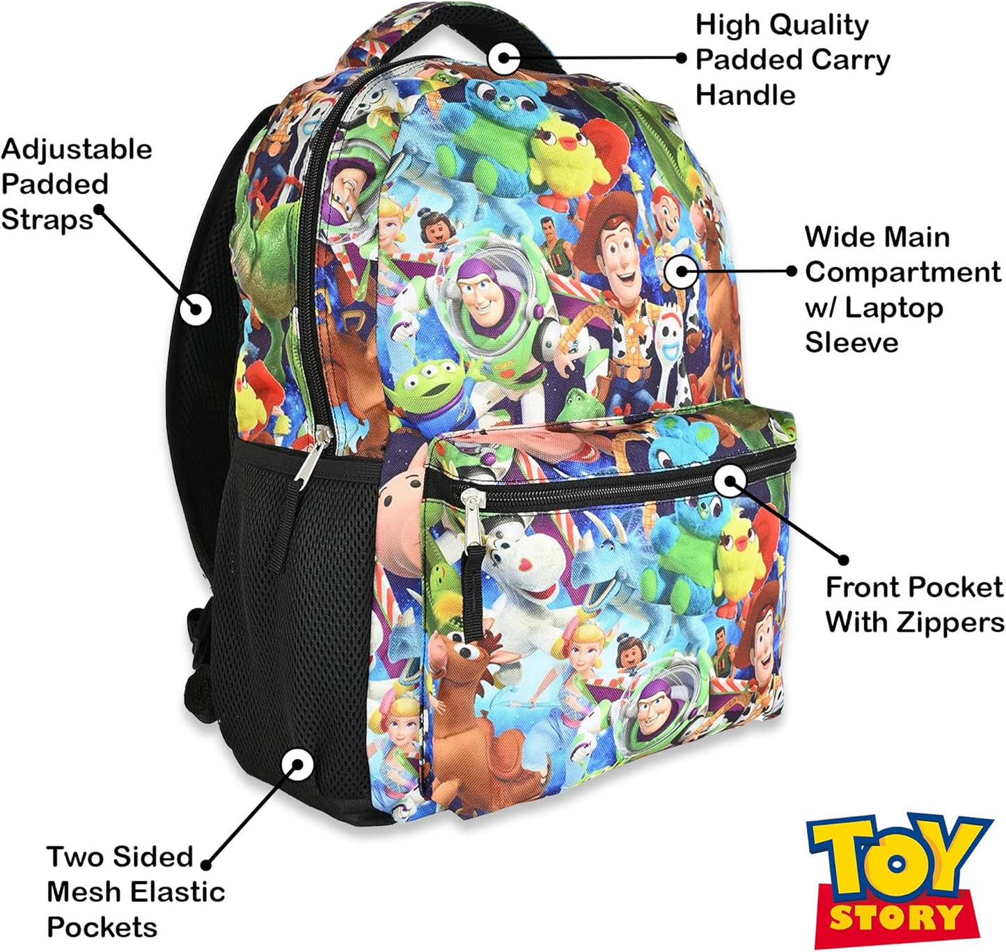 Disney Toy Story Backpack For Kids - Woody, Buzz Lightyear, Jessie, Bo Peep, Forky Bookbag For Toddlers, Boys, Girls - Officially Licensed Pixar Backpacks - Great Bag For Gym, Park and Camp