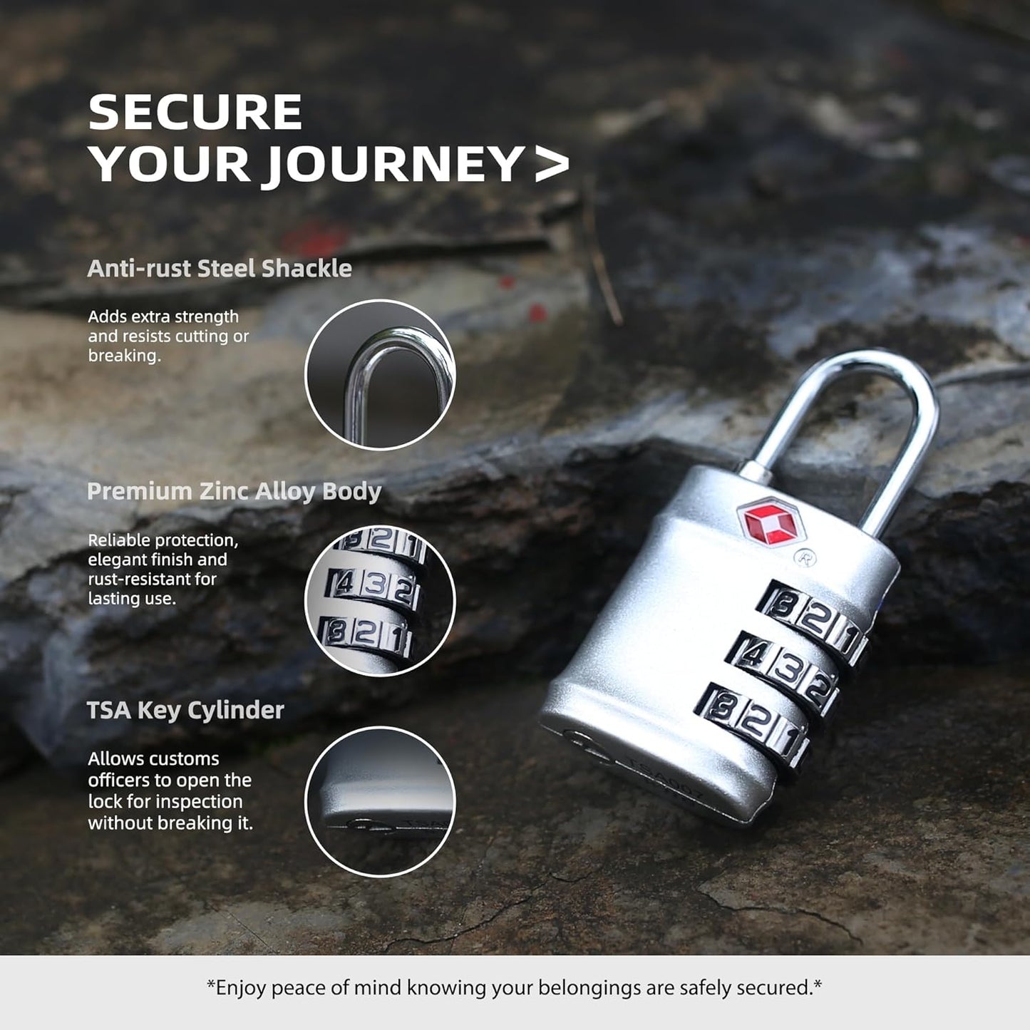 Luggage Locks TSA Approved, Small Padlock Combination for Travel Essentials, TSA Locks for Luggage, Gym Locker, Suitcase, Zipper, Gun Case, Candados para Locker, Outdoor Fence, Shed