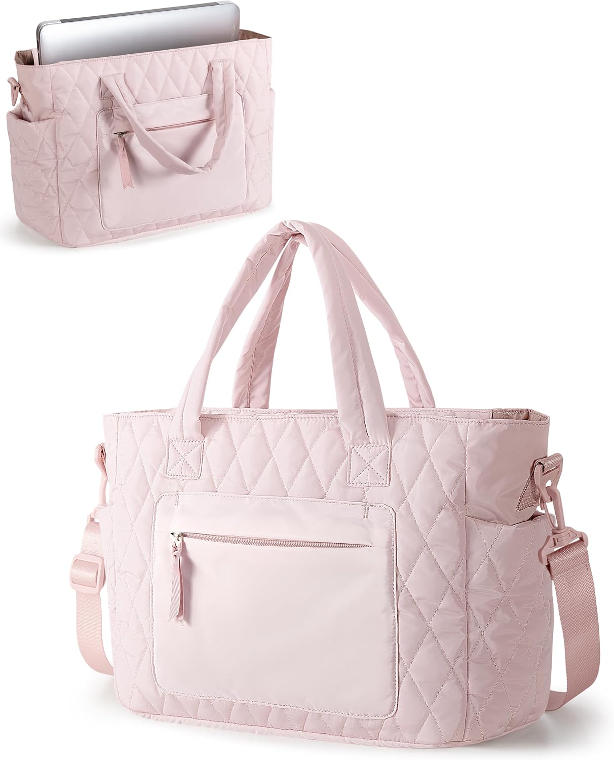 Tote Bag for Women - Puffer Work Tote with Laptop Compartment, Quilted College Shoulder Bag with Zipper for Work