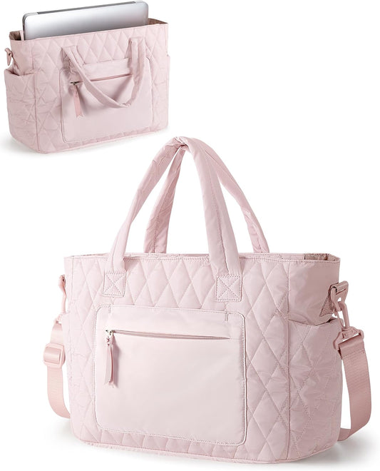 Tote Bag for Women - Puffer Work Tote with Laptop Compartment, Quilted College Shoulder Bag with Zipper for Work