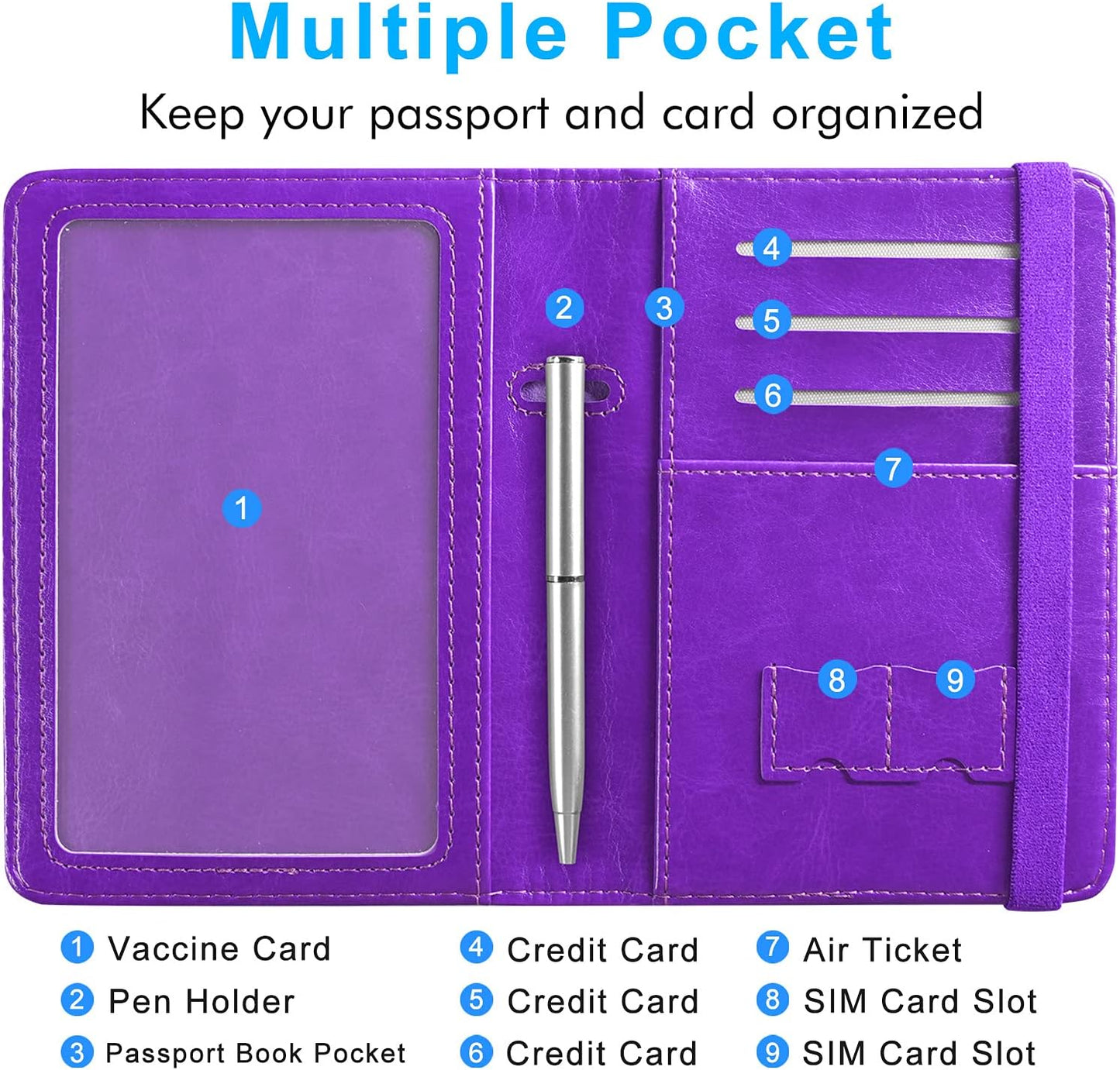 ACdream Unisex Purple Faux Leather Passport and Vaccine Card Holder with RFID Blocking, 8.5" x 6"