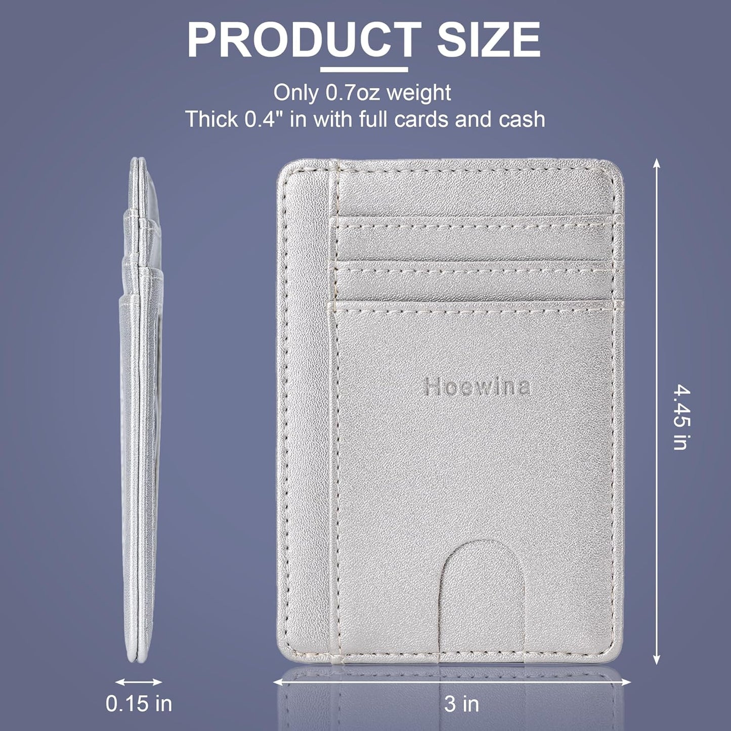 Hoewina Slim Wallet for Men, Credit Card Holder Wallet, Minimalist Design - RFID Blocking Front Pocket Leather Thin Wallet for Men and Women(Sand Silver)