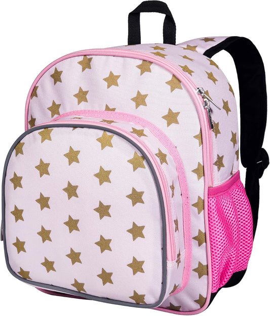 Wildkin 12-inch Kids Backpack – Padded, Adjustable, Ideal for Daycare & Travel - Pink and Gold Stars