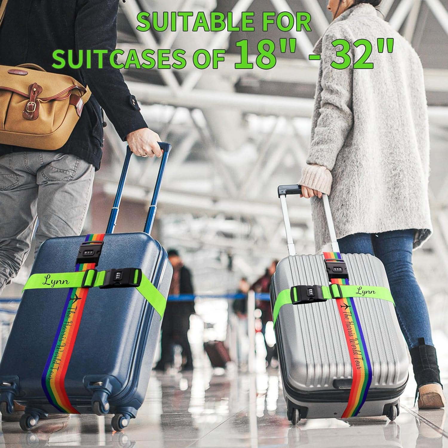 Personalised Luggage Straps with Locks for Suitcases, 1 Pack - Custom Luggage Strap with Name