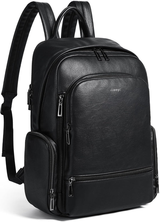 Computer Backpack for Women Soft Leather Back pack with 15.6 inch Laptop Compartment, Designer Ladies Travel Backpack, Black