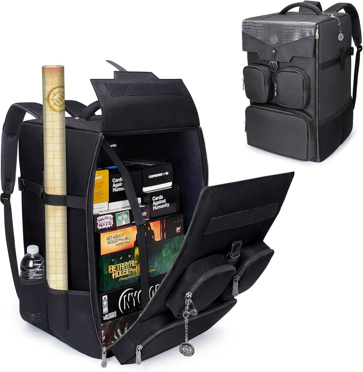ENHANCE Collector's Edition Board Game Backpack - Reinforced Rigid Board Game Storage with Padded Shoulder Straps, Carrying Handle, and Accessories Pockets for Dice, Card Games, More (Dragon Black)