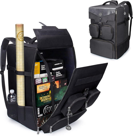ENHANCE Collector's Edition Board Game Backpack - Reinforced Rigid Board Game Storage with Padded Shoulder Straps, Carrying Handle, and Accessories Pockets for Dice, Card Games, More (Dragon Black)