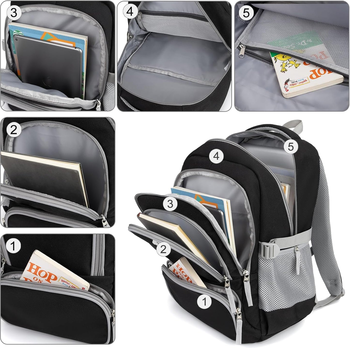 Kids Backpack for Boys Elementary School Backpacks for Child 17 Inch Lightweight Middle School Bookbag for Teens with Chest Strap, Black