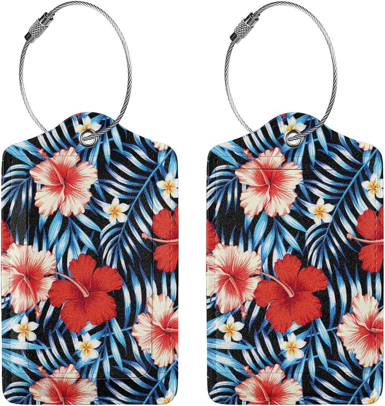 Tropical Hawaii 2 Pcs Luggage Tags, Privacy Cover Id Label with Stainless Steel Loop and Address Card for Suitcases & Travel Bags