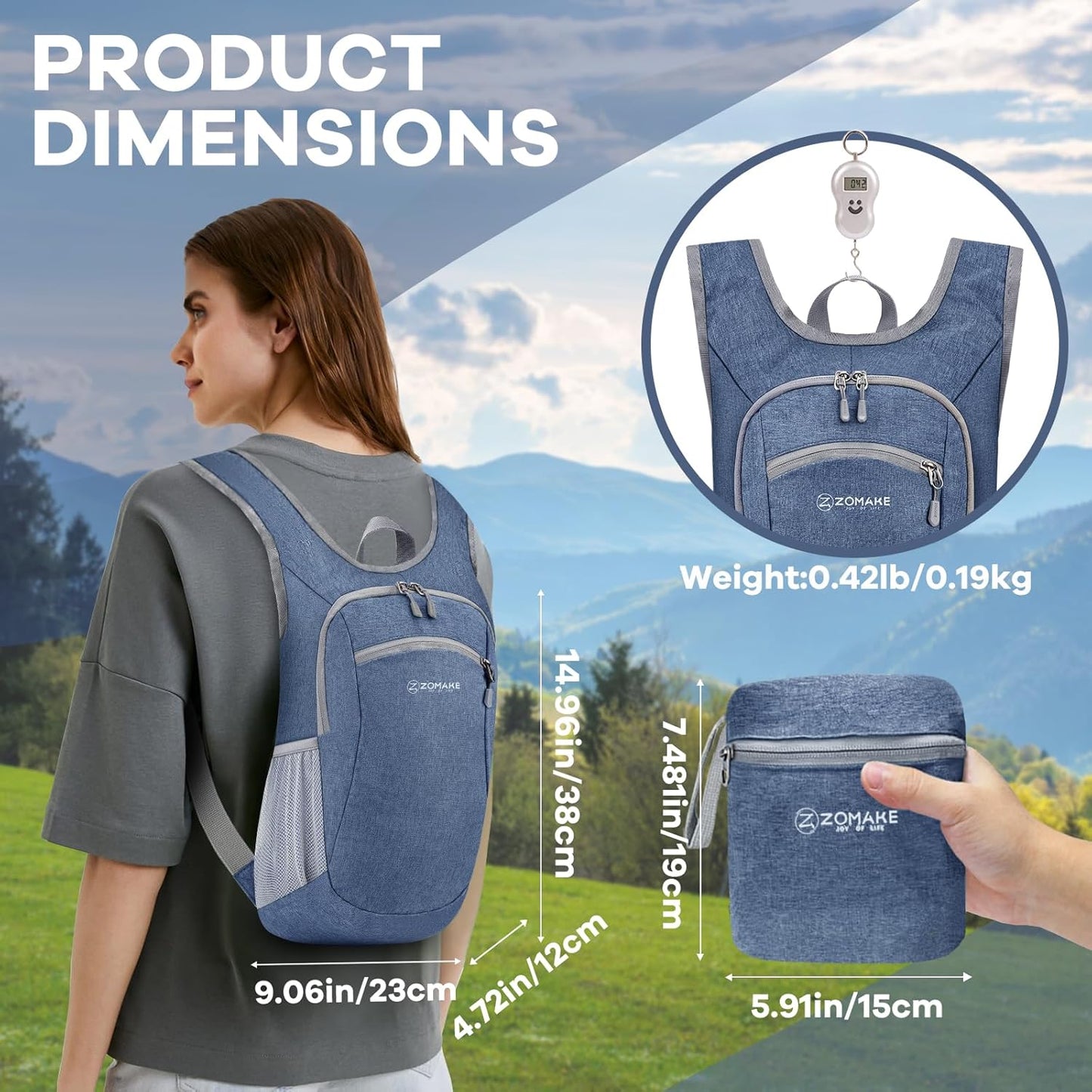 ZOMAKE Ultra Lightweight Packable Backpack 10L,Small Foldable Backpacks Hiking Water Resistant