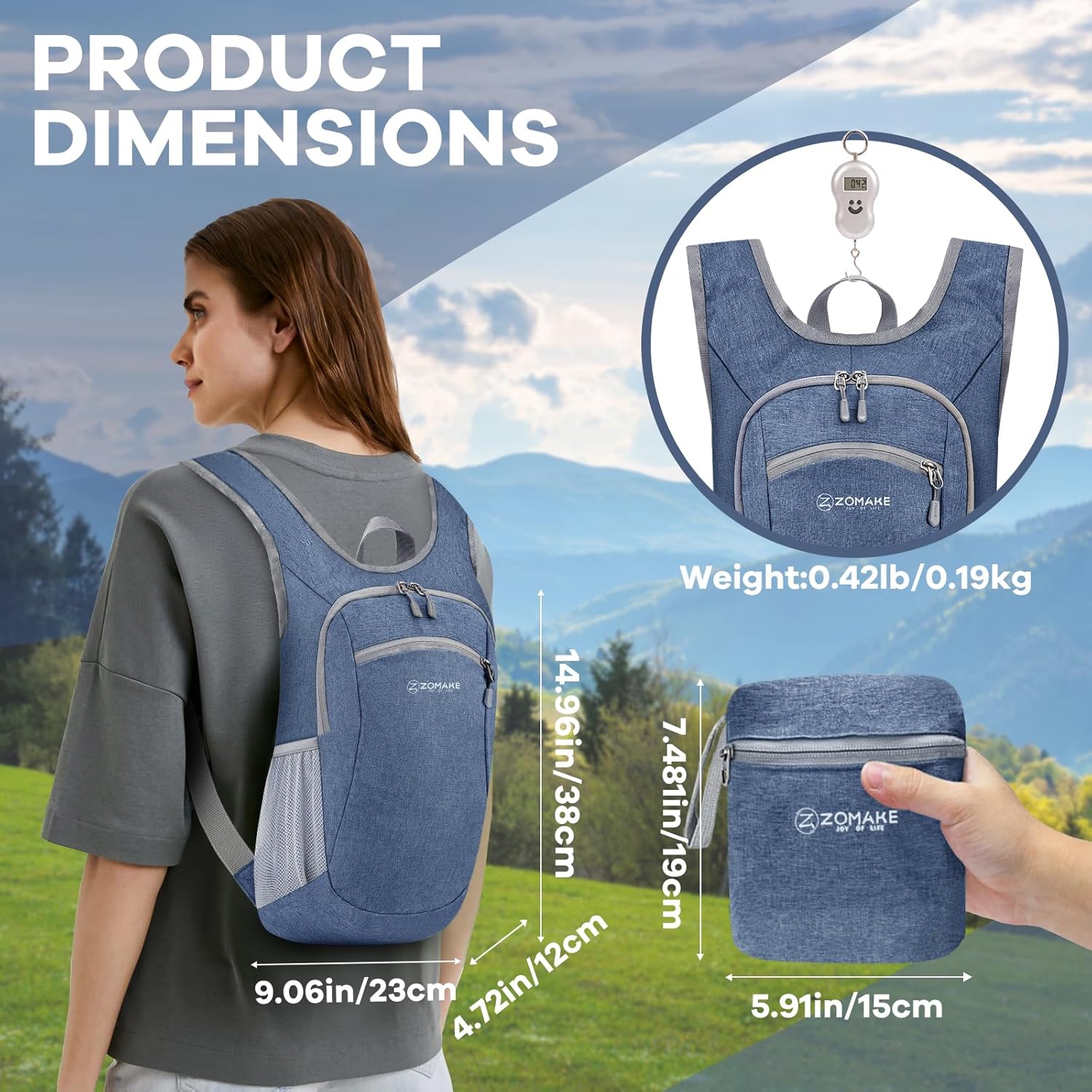 ZOMAKE Ultra Lightweight Packable Backpack 10L,Small Foldable Backpacks Hiking Water Resistant