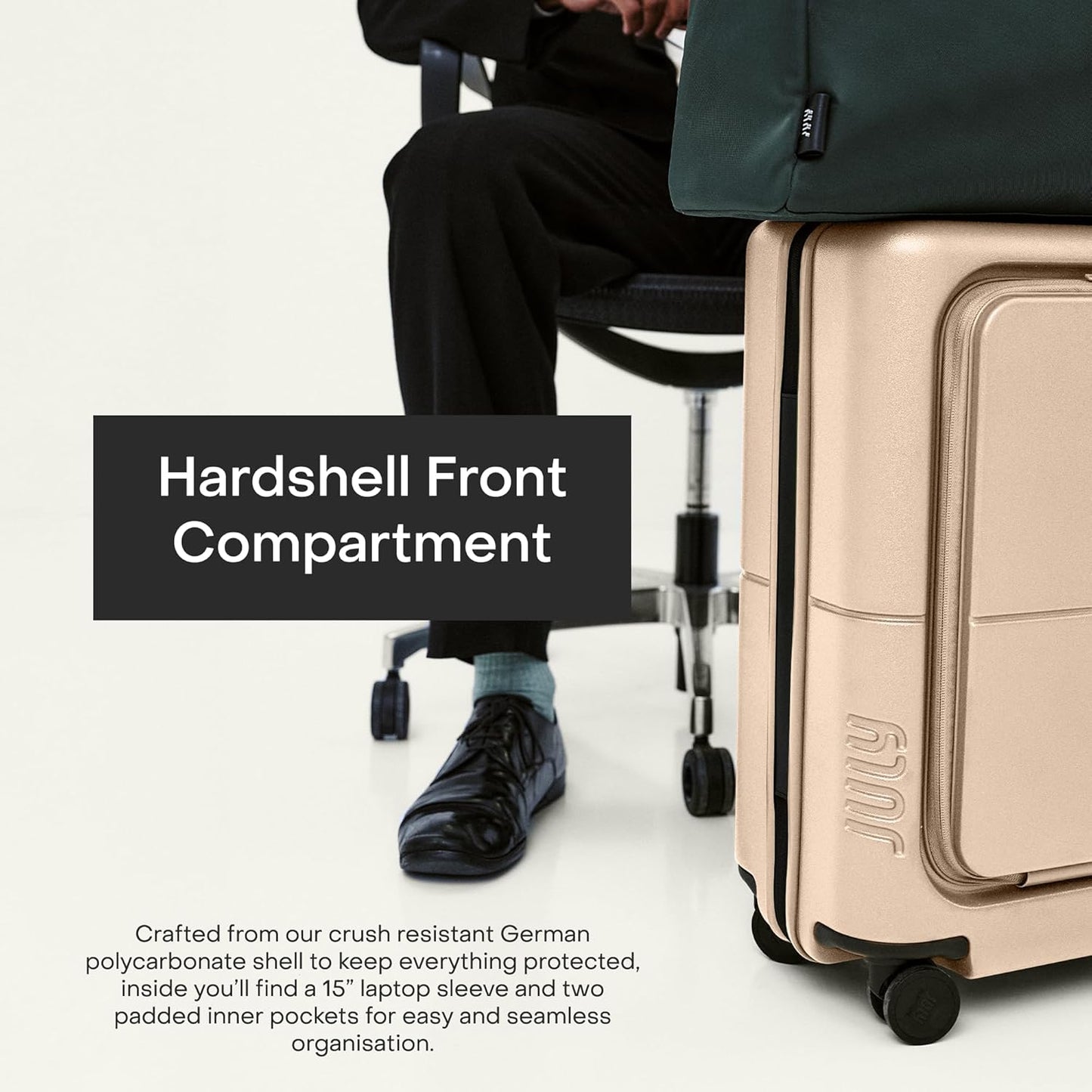 Carry On Pro - 20" Hardshell with Front Pocket, Airline Approved Carry On Luggage with Wheels, TSA Lock Rolling Suitcase, Silent Spinner Wheels, USB Ports & Ejectable Battery - Sand