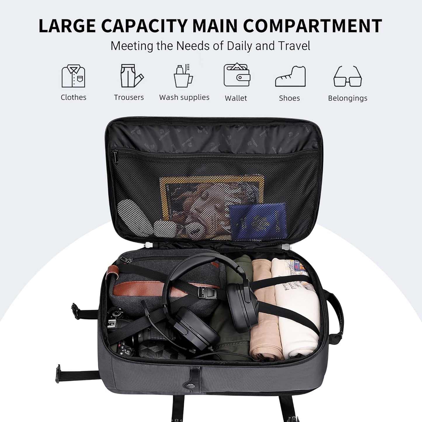 WITZMAN Carry On Travel Backpack for Men Large Convertible 45L Fit 17 Inch Laptop Backpack 3 in 1