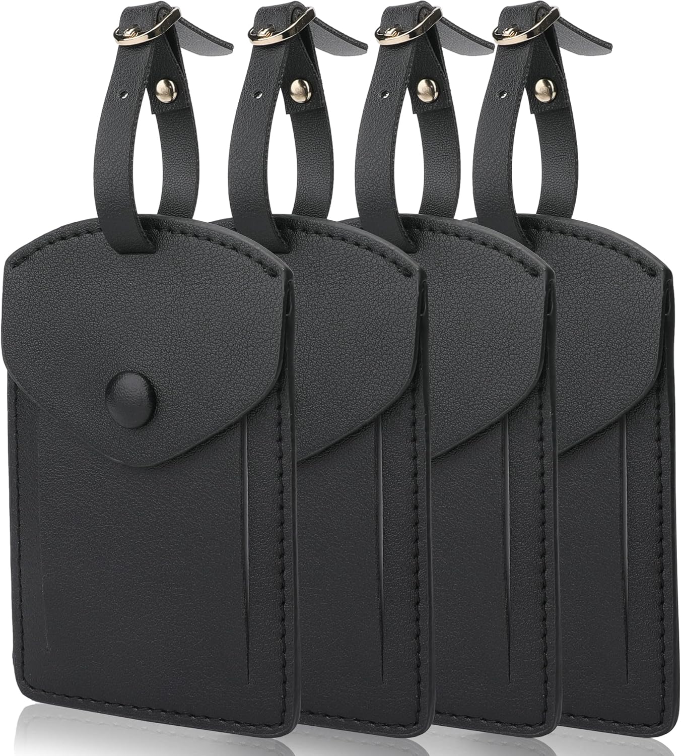 Kevancho Leather Luggage Tags for Men Women, Suitcase Labels Baggage Bag Tag ID Tags with Full Back Privacy Cover for Cruise Ships, Travel Accessories Tags Set of 4 PCS (Black)