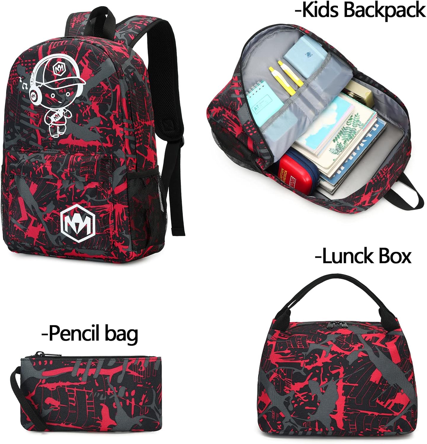 Bluboon School Backpack for Boys Teens Bookbag Travel Daypack Kids Girls Lunch Bag Pencil Case