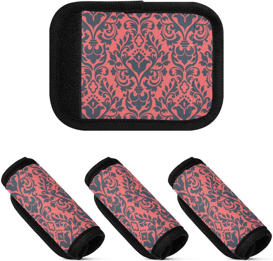 4 PC Luggage Handle Wrap Luggage Handle Covers Tags for Suitcase Bags Travel Luggage Handle Identifier Gripper Damask Red and Black