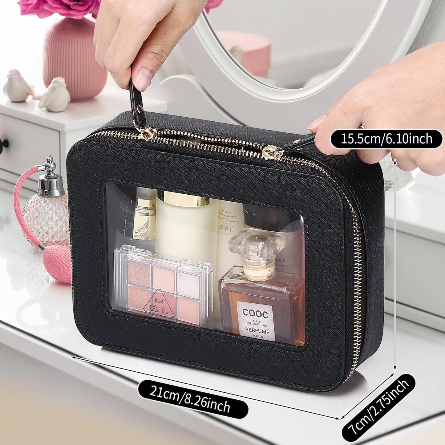 Clear Travel Makeup Bag with Brush Case Portable Transparent Cosmetic Bag and Toiletry Bag