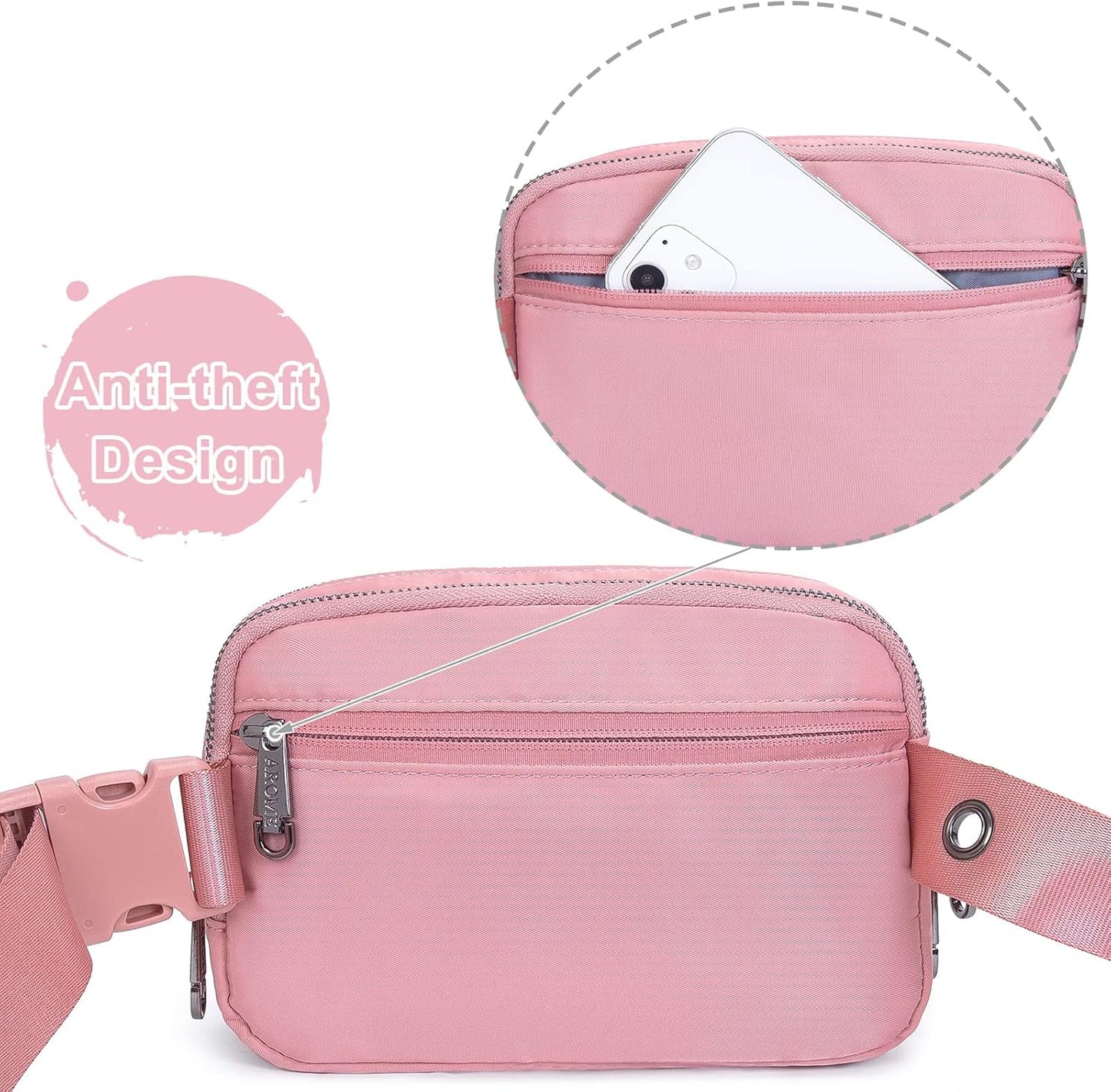 AROME Mini Belt Bag for Women, Fashion Waist Packs Fanny Pack Crossbody Bags with Strap Extender for Women Men, Waterproof Waist Bag Hip Bum Bag for Casual Travel Running Hiking Outdoor Sports