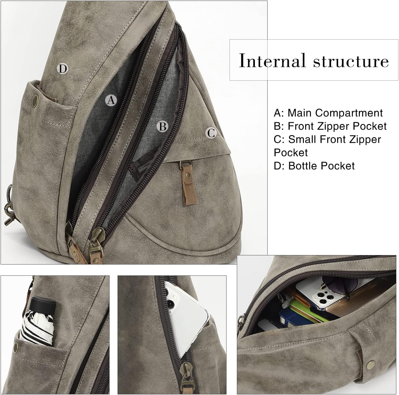 KL928 PU Leather Sling Bag - Small Crossbody Backpack Shoulder Casual Daypack Rucksack for Men Women Outdoor Cycling Hiking Travel (6881-PU-D.Coffee)