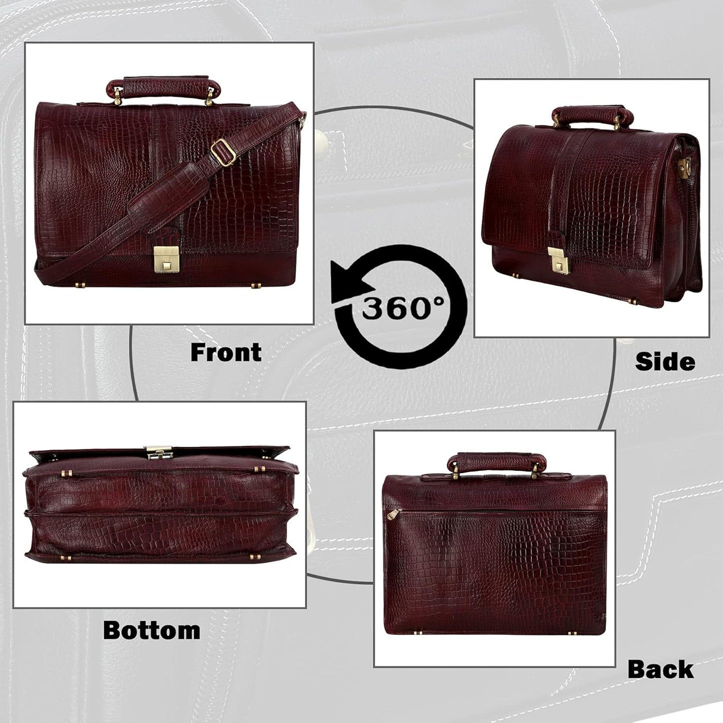 DA LV Full Grain Leather Laptop Briefcases Men Top Choice Gifts Laptop Bag Office Work 16'' Vintage Handmade Brass Hardware
