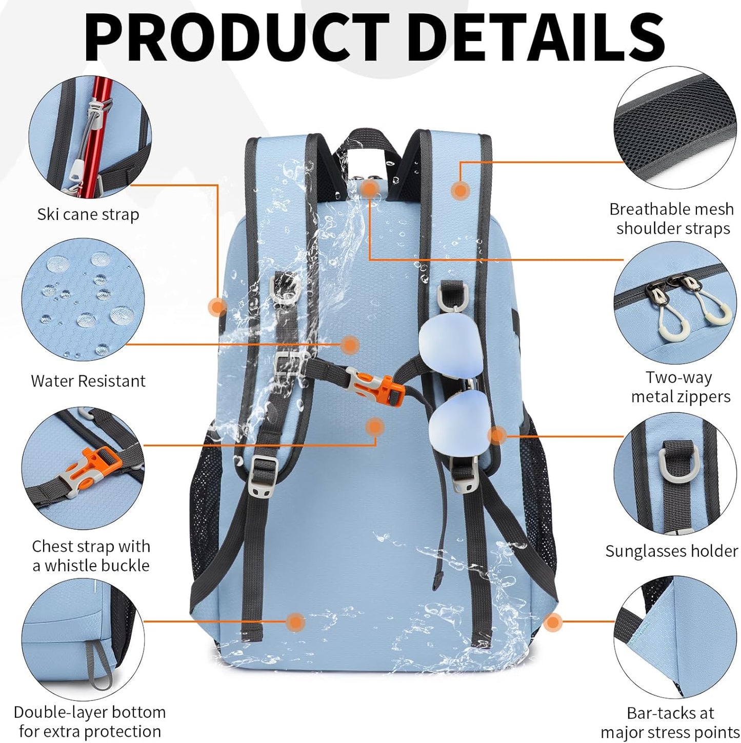 35L Lightweight Packable Backpack – Durable Foldable Daypack for Travel, Hiking, and Gym (Sky-Blue)