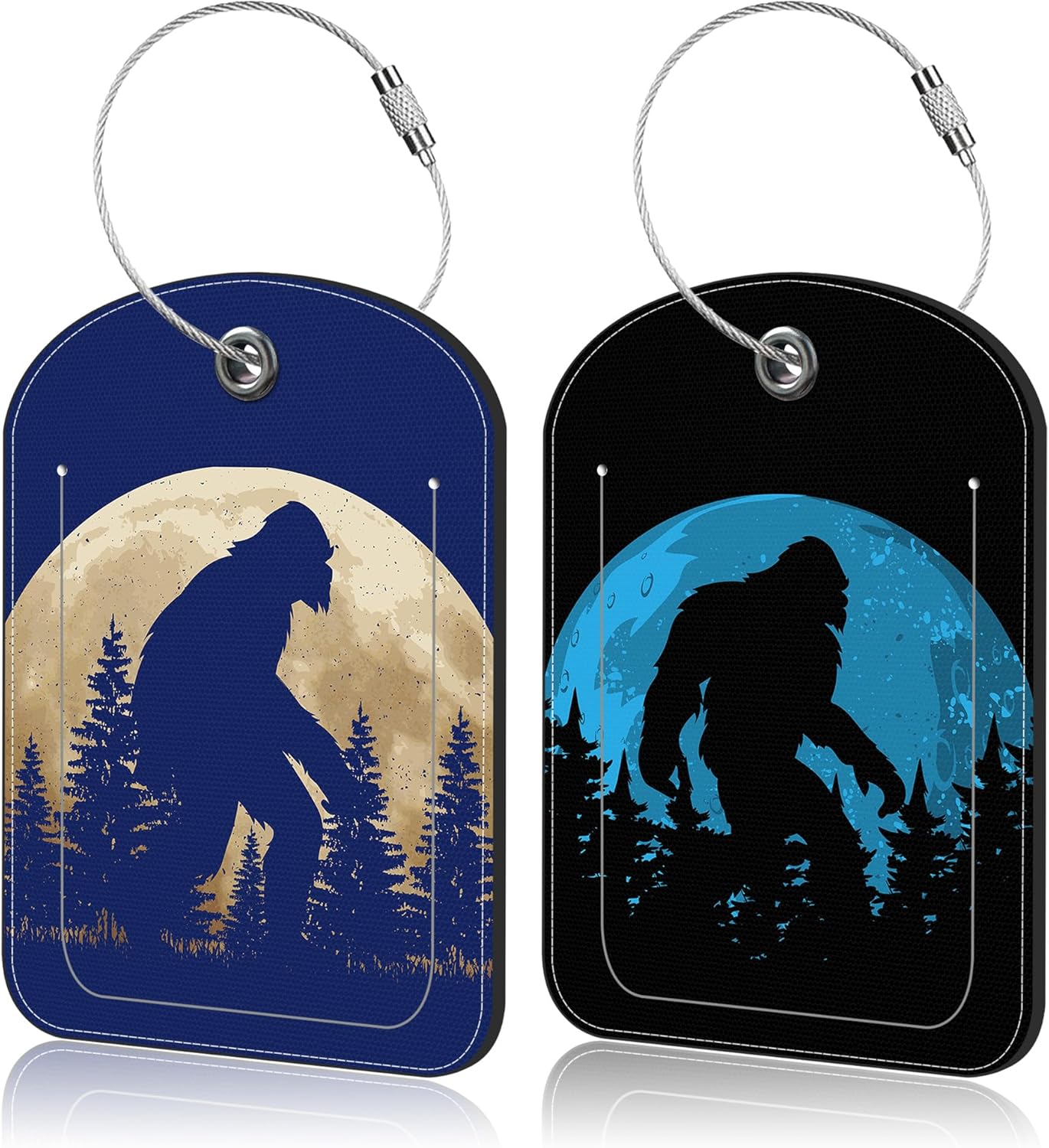 2 Pack Luggage Tag for Suitcase Sasquatch Leather Suitcase Tags with Privacy Name ID Label and Stainless Steel Loop for Travel Bag