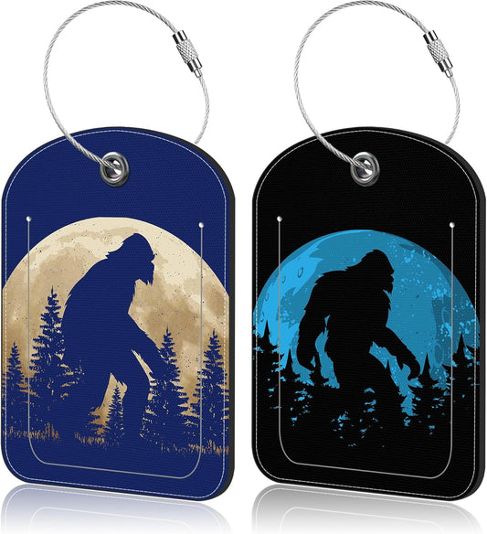 2 Pack Luggage Tag for Suitcase Sasquatch Leather Suitcase Tags with Privacy Name ID Label and Stainless Steel Loop for Travel Bag