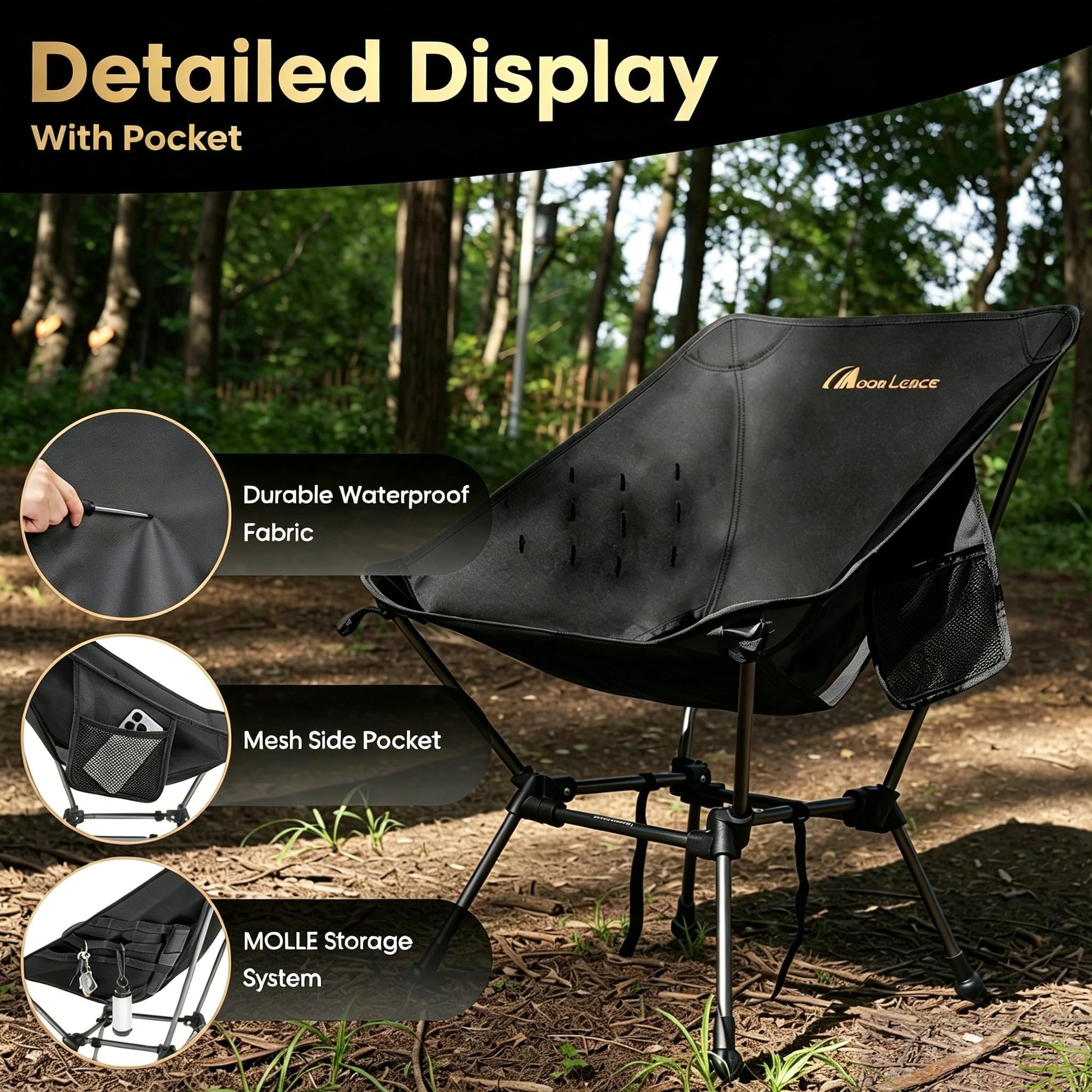 MOON LENCE Portable Camping Chair Plus, Larger & Roomier, Compact and Lightweight, Folding Chair