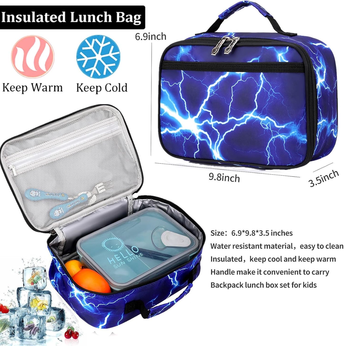 Camo Backpack for Kids, Lightweight Camo Backpack Elementary Middle School Backpack Water Repellent Bookbag (Lightning Blue 2 in 1)