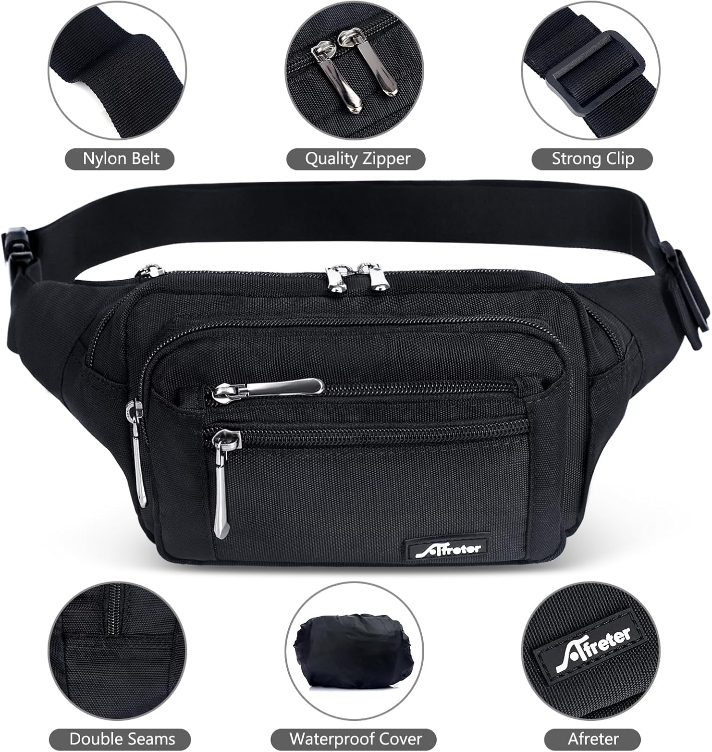 Waist Pack Bag Fanny Pack for Men&Women Hip Bum Bag with Adjustable Strap for Outdoors Workout Traveling Casual Running Hiking Cycling (New Black)