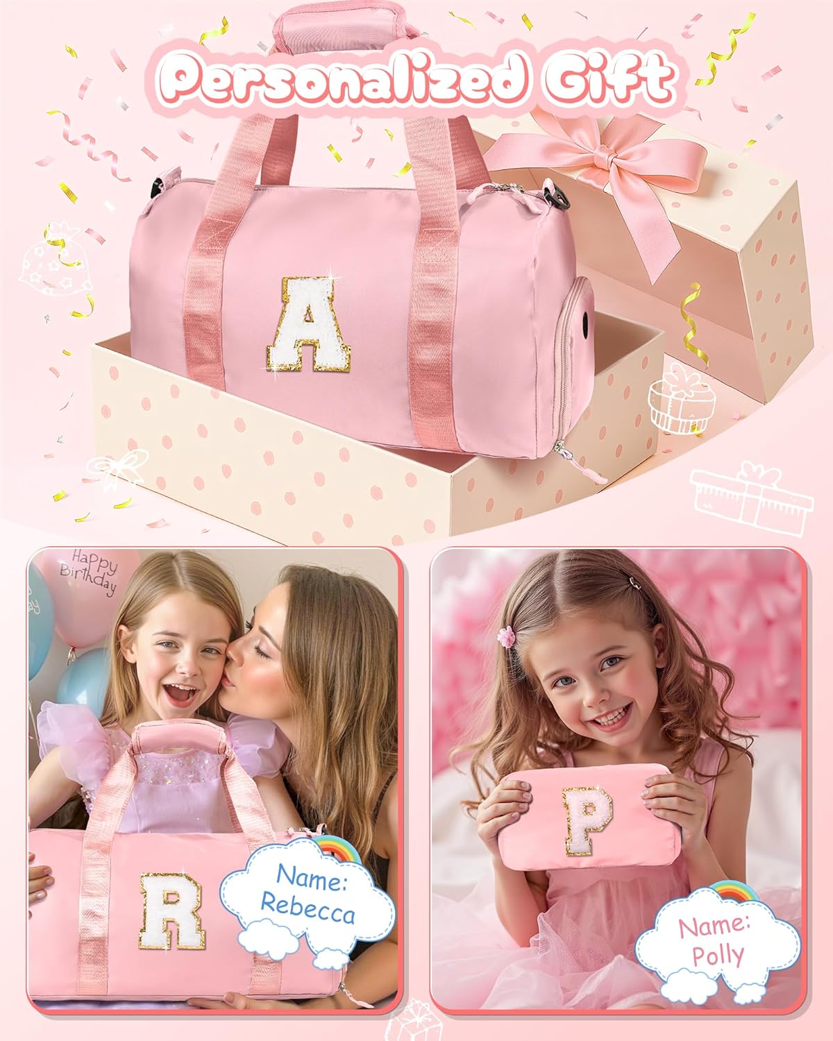 Gift Ideas for Kids Girls-Girl Gym Bag with Shoe Compartment, Kid Personalized Weekender Overnight