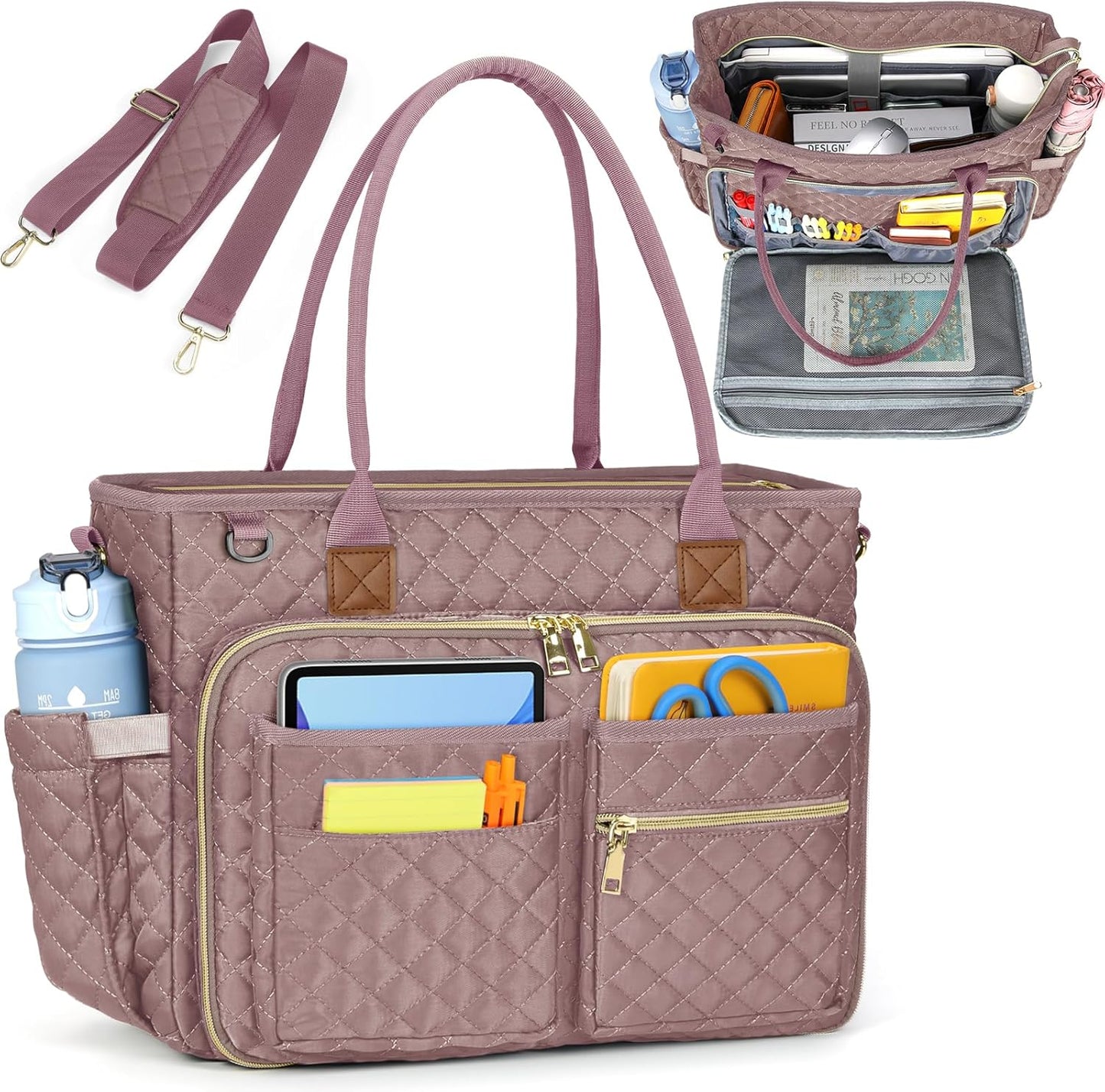 RAINSMORE Teacher Tote Bag 15.6 inch Laptop Bag for Women Work Bags Laptop Tote Nurse Bag