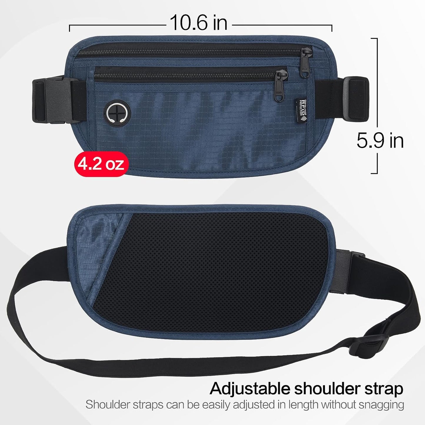 Slim RFID Blocking Money Belt for Travel - Anti-Theft Hidden Passport Holder Waist Wallet with Secure Pouch for Cash, Credit Cards & Phone Safe (Navy Blue)