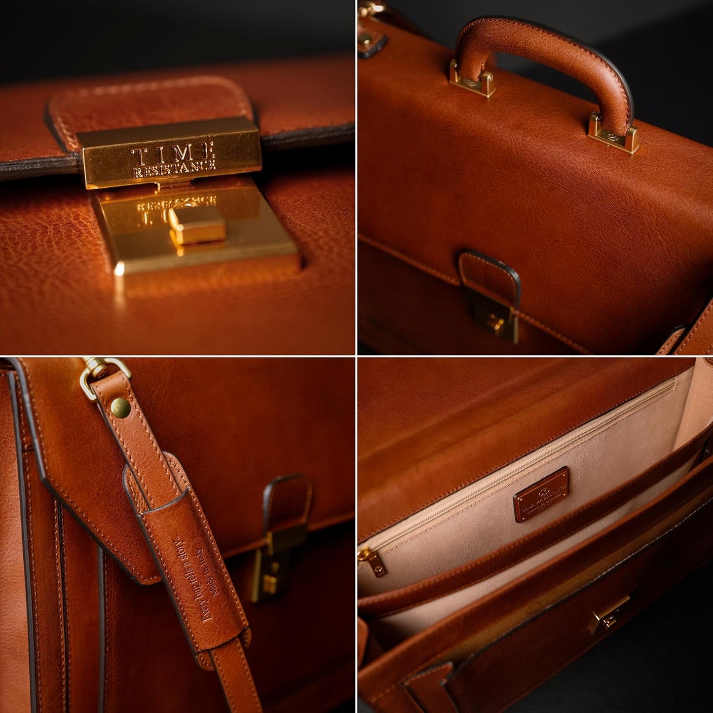 Time Resistance Leather Briefcase - Italian Handmade Laptop Bag - Work Bag for Men and Women