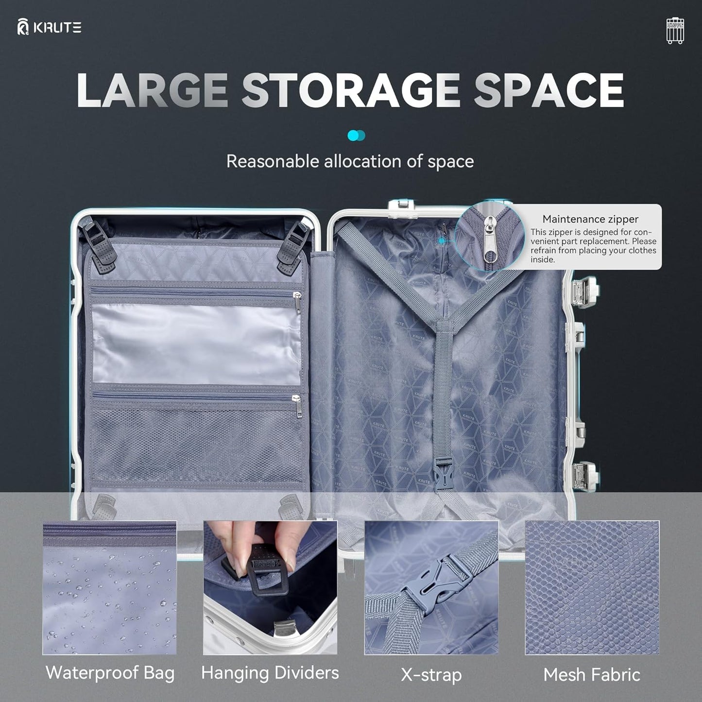 Krute Carry On Luggage 20 inch Aluminum Frame Luggage PC+ABS Zipperless Suitcase with Wheels Airline Approved Hard Shell Suitcases with TSA Lock