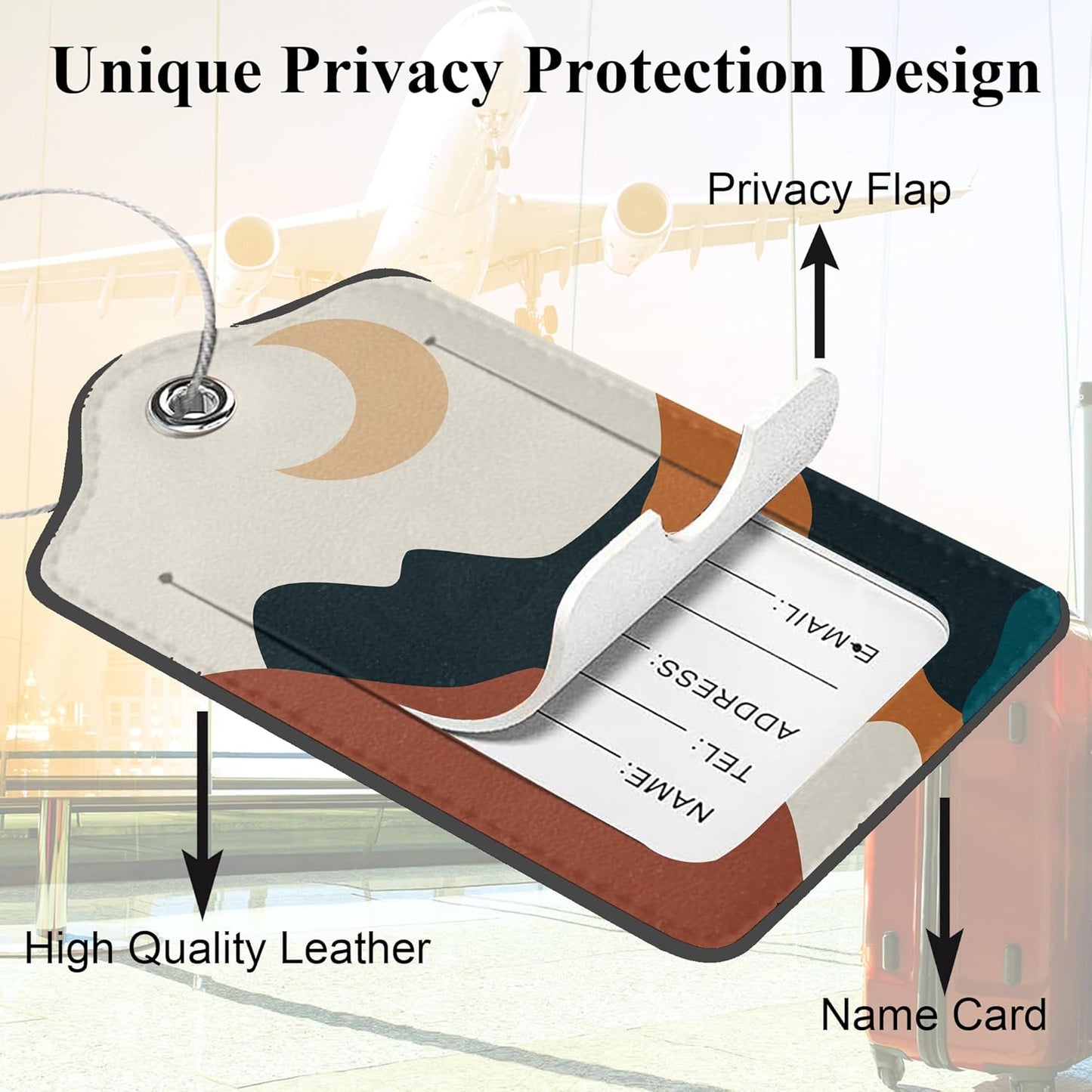 Abstract Landscape PU Leather Luggage Tags for Suitcase, Boho Sun Moon Mountains Travel Cruise 2