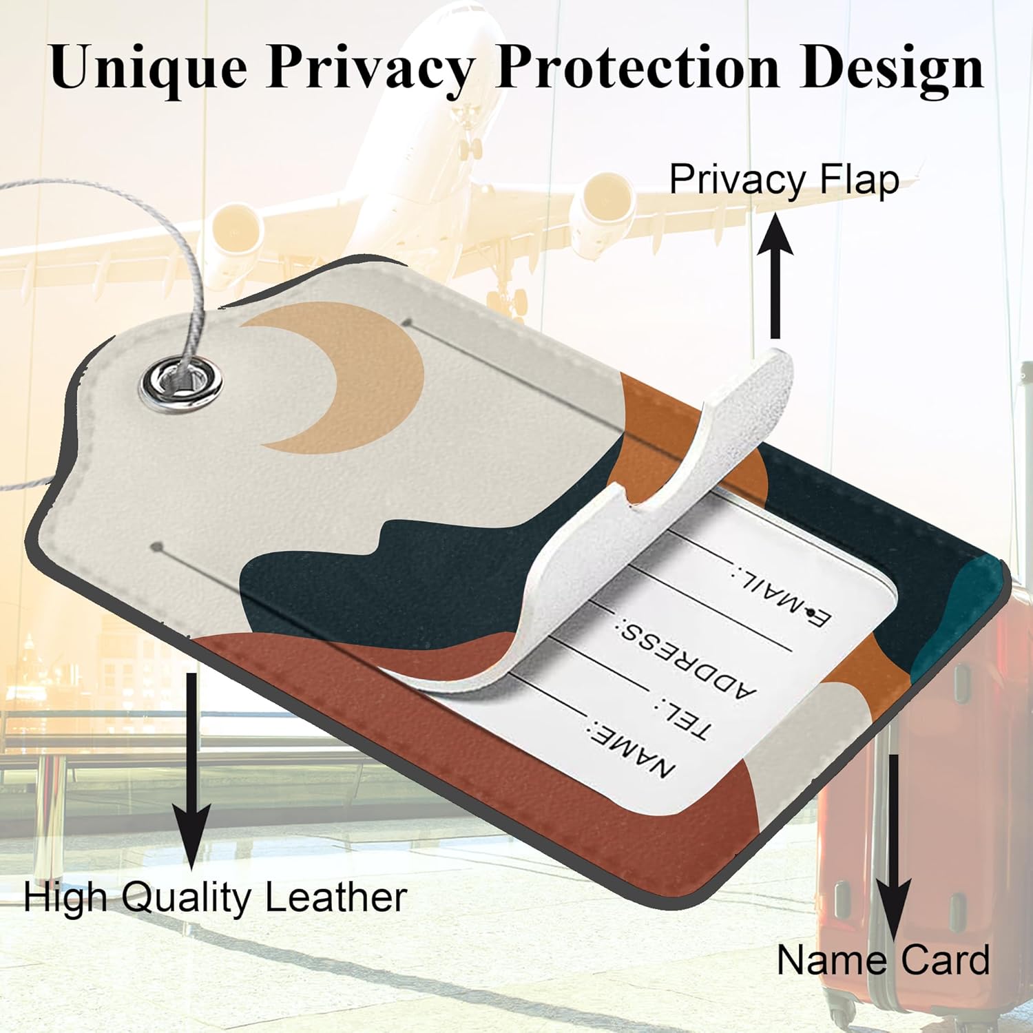 Abstract Landscape PU Leather Luggage Tags for Suitcase, Boho Sun Moon Mountains Travel Cruise 2